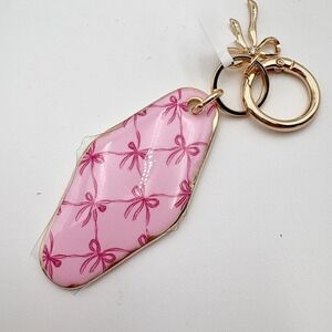 PIPER K Pink Bow Keychain Gold Accent Bag Charm Cute‎ Key Ring Gift for Her